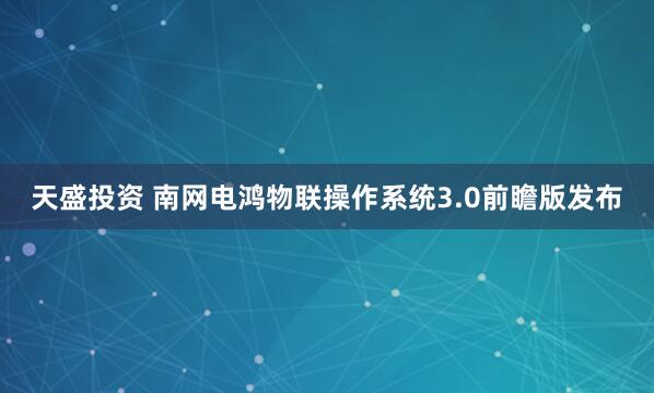 天盛投资 南网电鸿物联操作系统3.0前瞻版发布